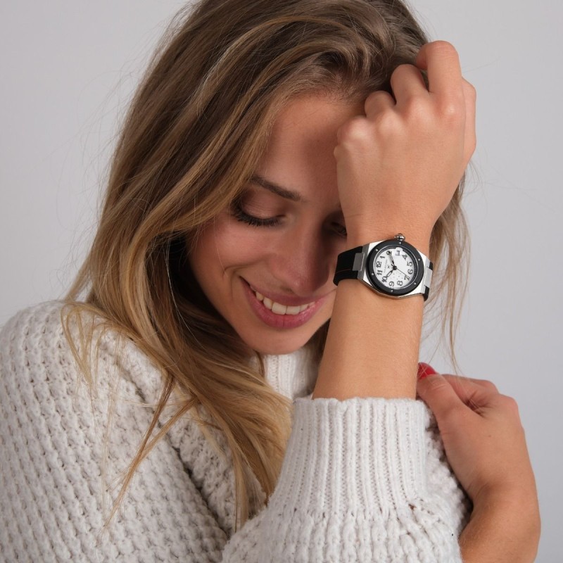 Montre KAB Femme Mauboussin en acier avec diamants et bracelet en silicone noir