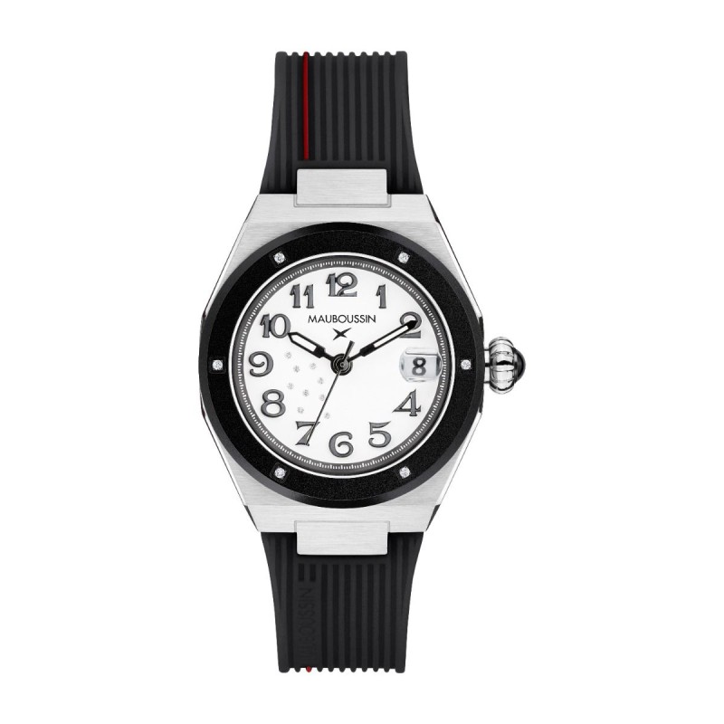 Montre KAB Femme Mauboussin en acier avec diamants et bracelet en silicone noir