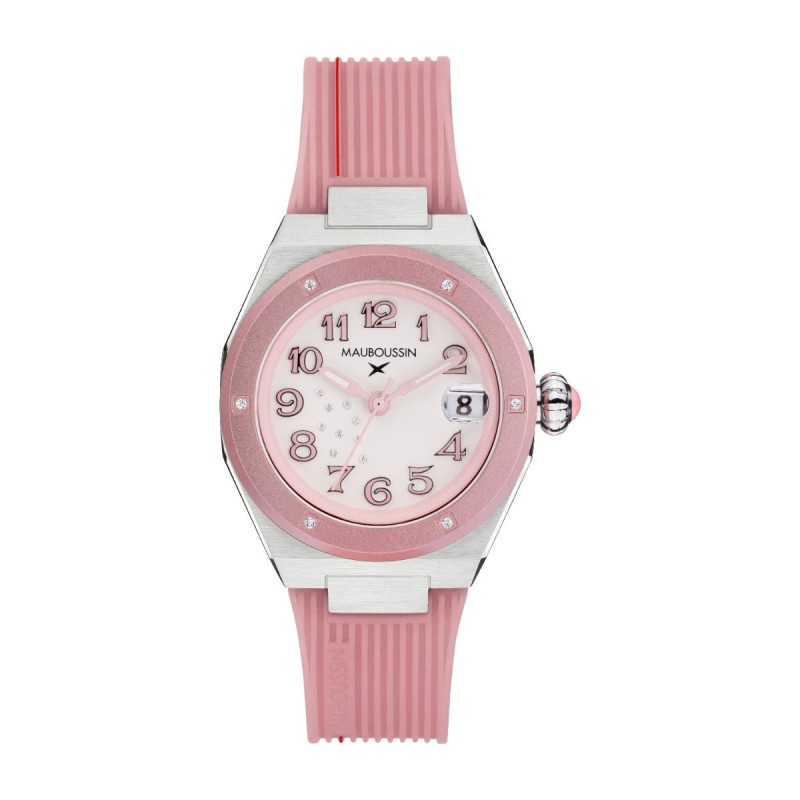 Montre KAB Femme Mauboussin en acier avec diamants et bracelet en silicone rose