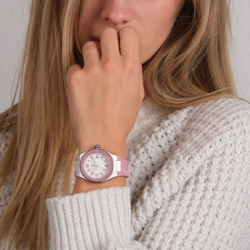 Montre KAB Femme Mauboussin en acier avec diamants et bracelet en silicone rose