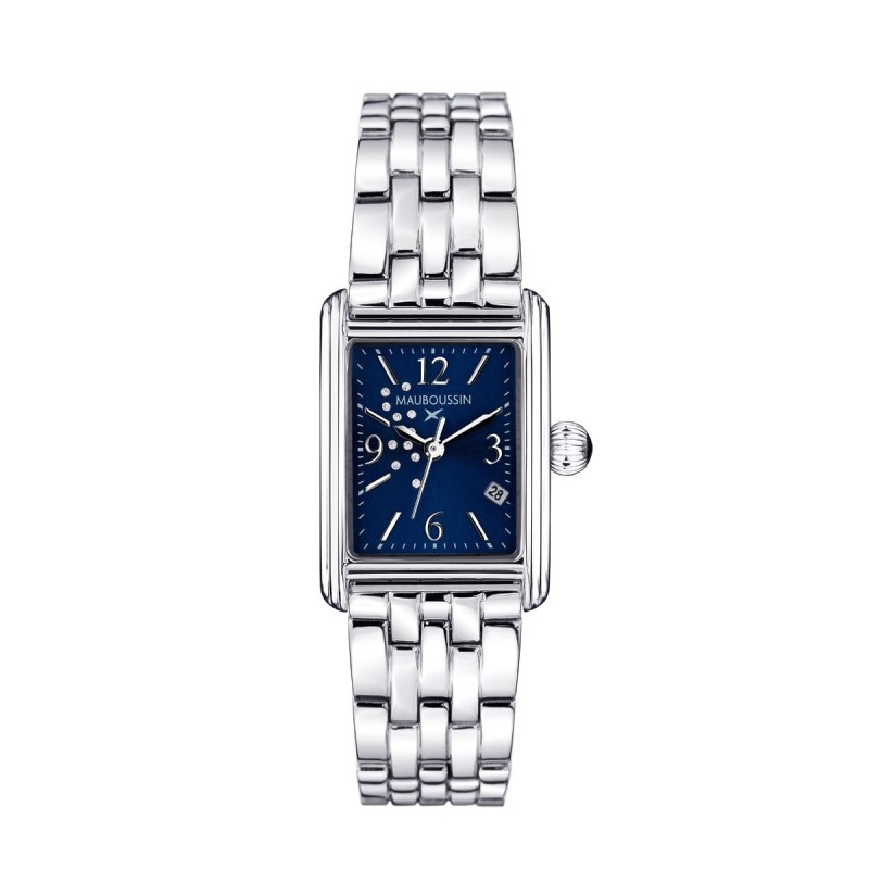 Montre Rue Colette bleu nuit Femme Mauboussin en acier avec diamants et bracelet argenté