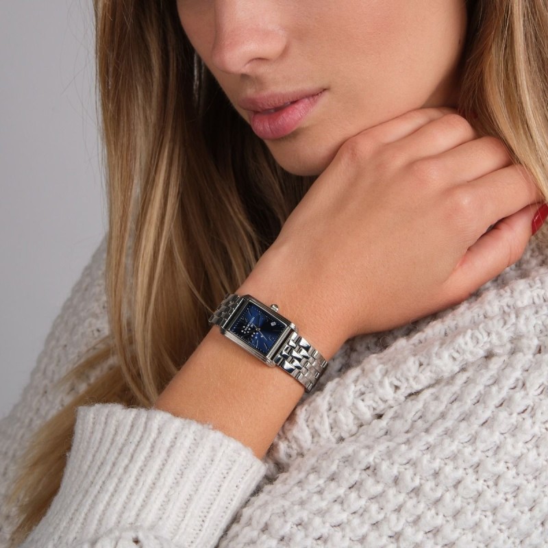 Montre Rue Colette bleu nuit Femme Mauboussin en acier avec diamants et bracelet argenté