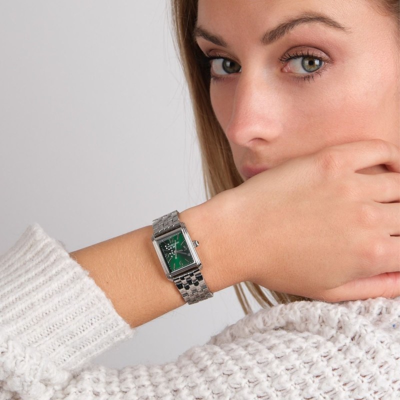 Montre Rue Colette verte Femme Mauboussin en acier avec diamants et bracelet argenté