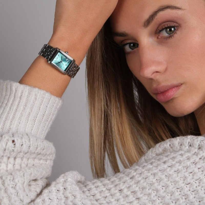 Montre Rue Colette turquoise Femme Mauboussin en acier avec diamants et bracelet argenté