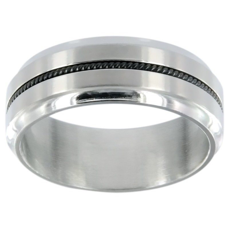 Bague LÉO Homme Phebus en Acier avec gravure torsadée