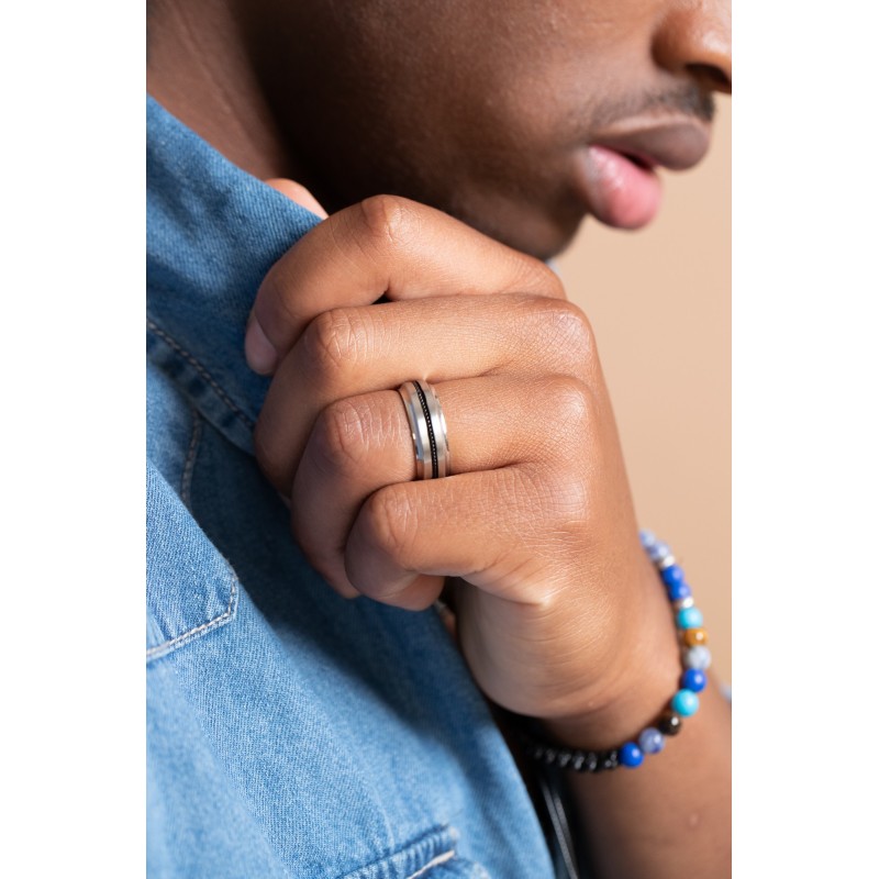 Bague LÉO Homme Phebus en Acier avec gravure torsadée