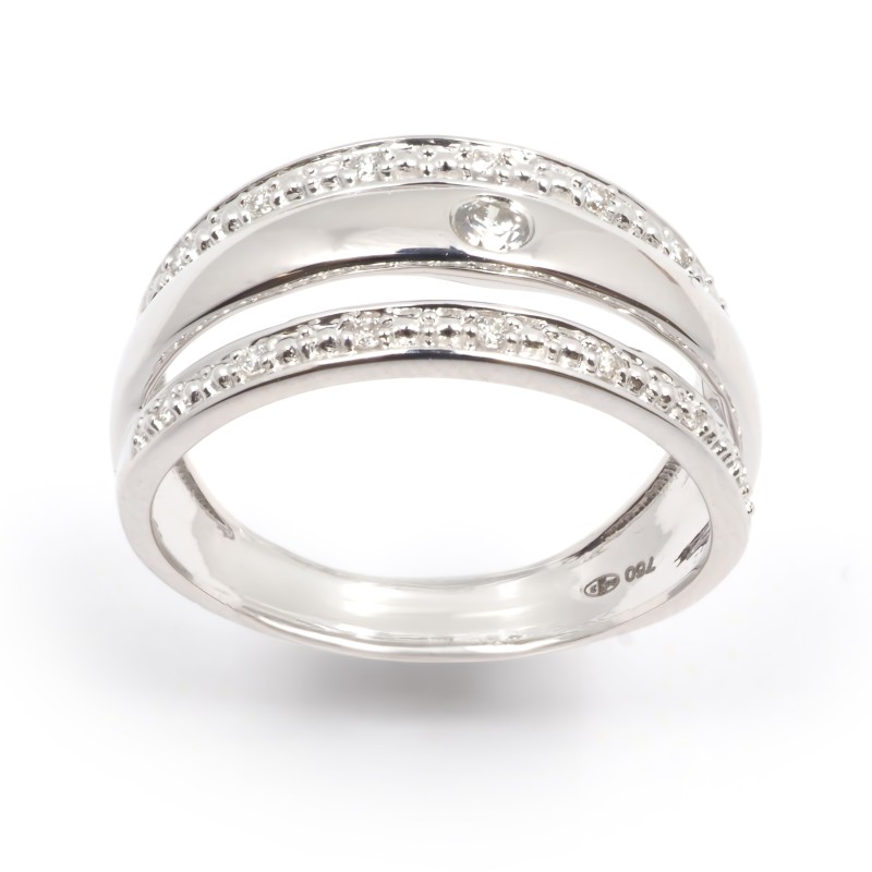 Bague Carador large triple anneaux en or blanc 750/000 et diamants