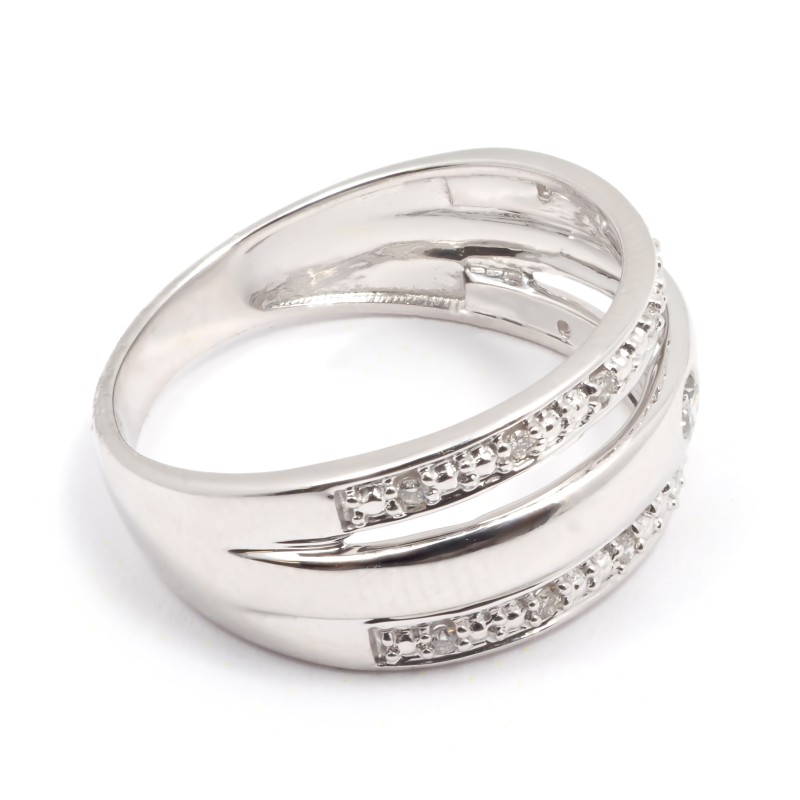 Bague Carador large triple anneaux en or blanc 750/000 et diamants