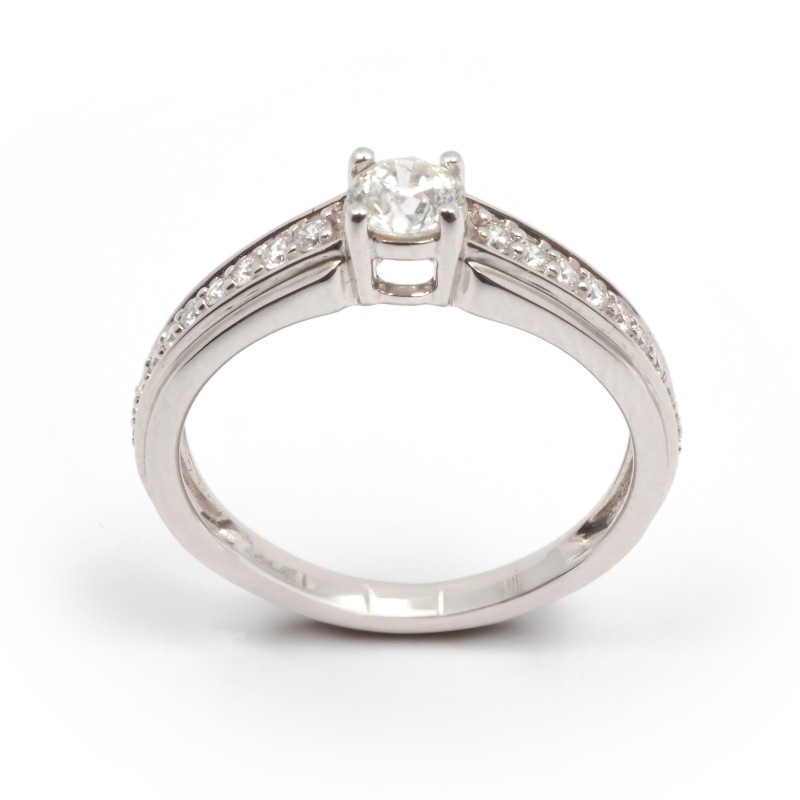 BAGUE SOLITAIRE ACCOMPAGNE OR BLANC 750/000 ET DIAMANTS