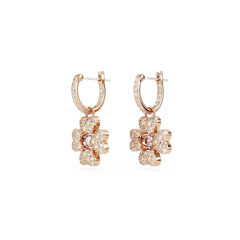 BOUCLES D OREILLES FEMME SWAROVSKI IDYLLIA METAL DORE ROSE CRISTAUX BICOLORES