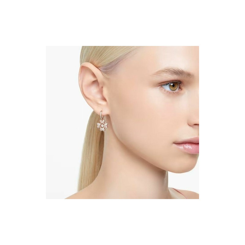 BOUCLES D OREILLES FEMME SWAROVSKI IDYLLIA METAL DORE ROSE CRISTAUX BICOLORES