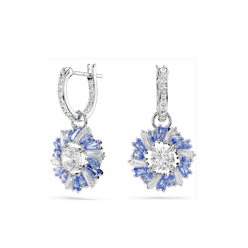 BOUCLES D OREILLES FEMME SWAROVSKI IDYLLIA METAL ARGENTE CRISTAUX BLEU ET BLANC