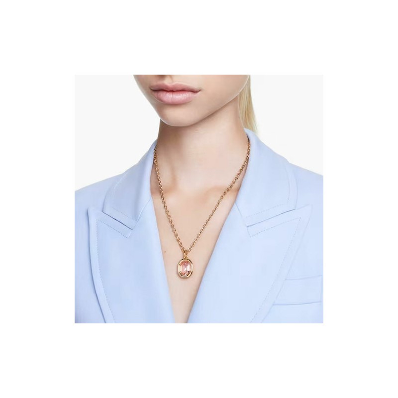 COLLIER FEMME SWAROVSKI IMBER METAL DORE CRISTAL ROSE