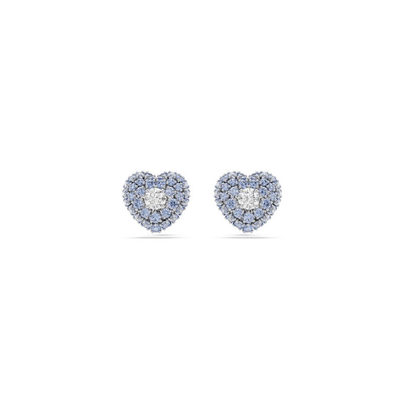 BOUCLES D OREILLES FEMME SWAROVSKI HYPERBOLA STUDS METAL ARGENTE CRISTAUX BLANC ET BLEU
