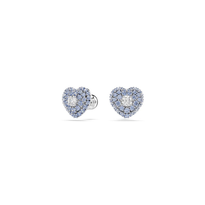 BOUCLES D OREILLES FEMME SWAROVSKI HYPERBOLA STUDS METAL ARGENTE CRISTAUX BLANC ET BLEU