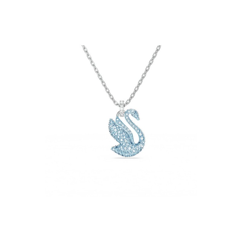 COLLIER FEMME SWAROVSKI ICONIC SWAN METAL ARGENTE CRISTAUX BLEU
