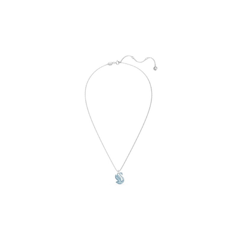 COLLIER FEMME SWAROVSKI ICONIC SWAN METAL ARGENTE CRISTAUX BLEU