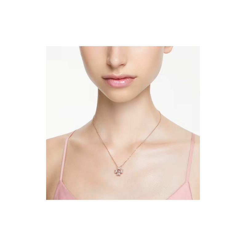 COLLIER FEMME SWAROVSKI IDYLLIA METAL DORE ROSE CRISTAUX ROSES
