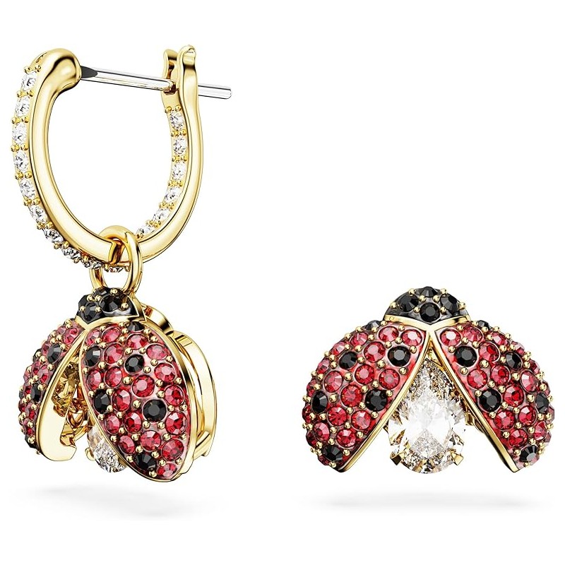 BOUCLES D OREILLES FEMME SWAROVSKI IDYLLIA METAL DORE CRISTAUX ROUGE ET NOIR