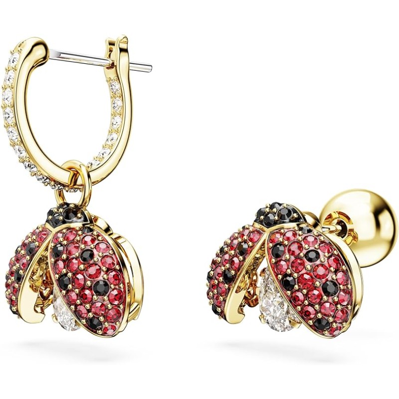 BOUCLES D OREILLES FEMME SWAROVSKI IDYLLIA METAL DORE CRISTAUX ROUGE ET NOIR