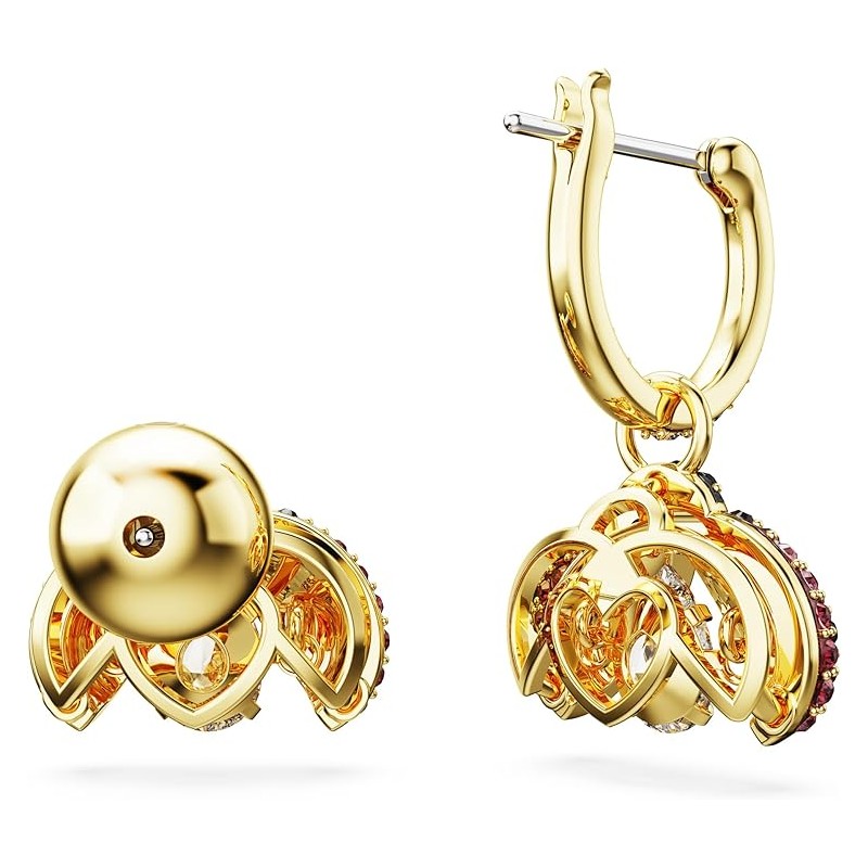 BOUCLES D OREILLES FEMME SWAROVSKI IDYLLIA METAL DORE CRISTAUX ROUGE ET NOIR