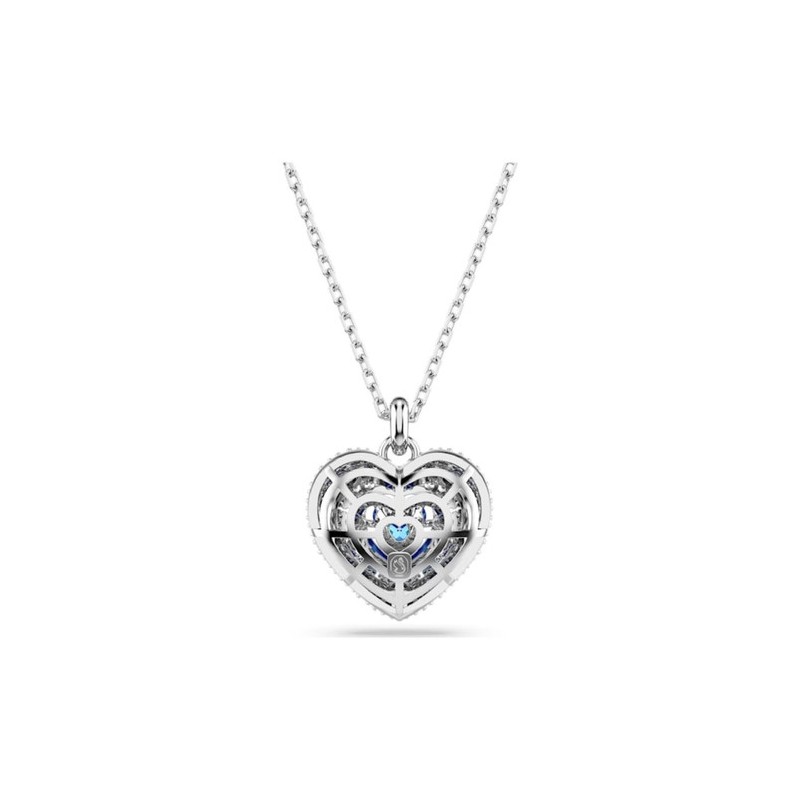 COLLIER FEMME SWAROVSKI HYPERBOLA HEART METAL ARGENTE CRISTAUX BLANCS ET BLEU
