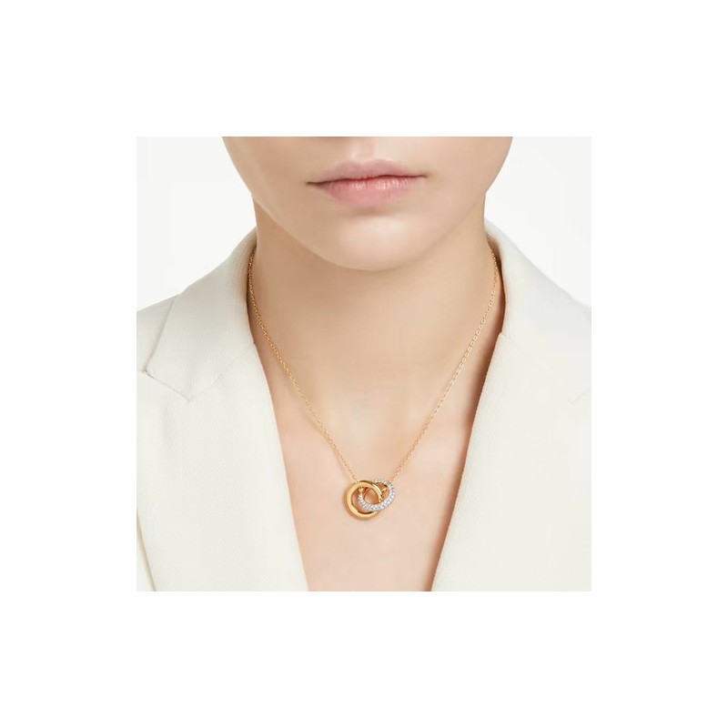 COLLIER FEMME SWAROVSKI DEXTERA METAL DORE CRISTAUX BLANCS