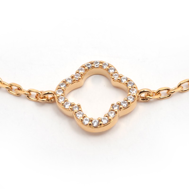 Bracelet femme carador en plaqué or avec oxydes de zirconium motif trèfles ajourés