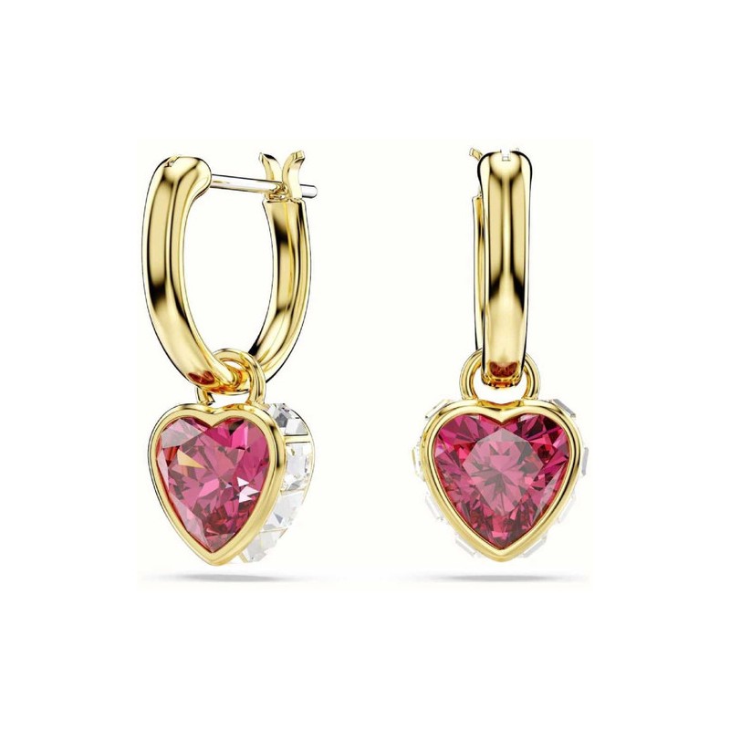 BOUCLES D OREILLES FEMME SWAROVSKI CHROMAN DROP HEART METAL DORE CRISTAUX BLANCS ET ROSE