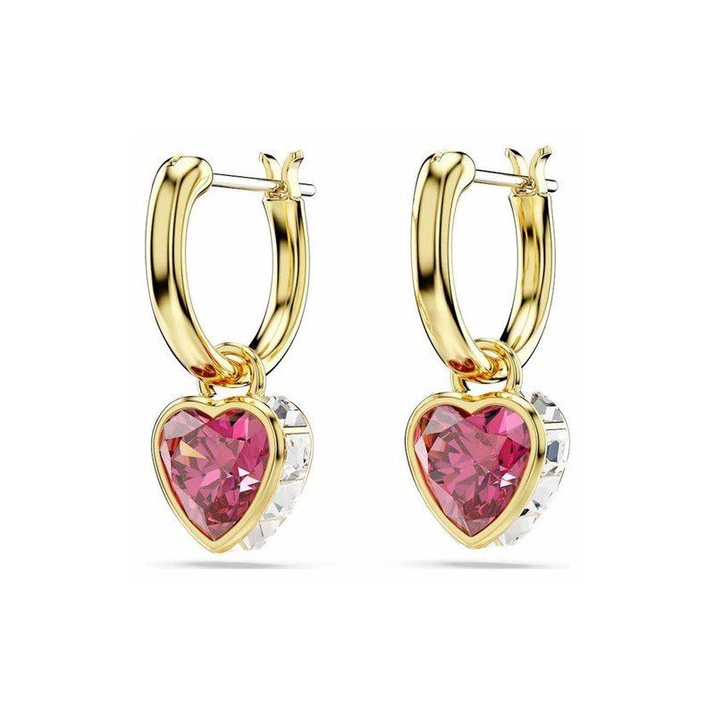 BOUCLES D OREILLES FEMME SWAROVSKI CHROMAN DROP HEART METAL DORE CRISTAUX BLANCS ET ROSE
