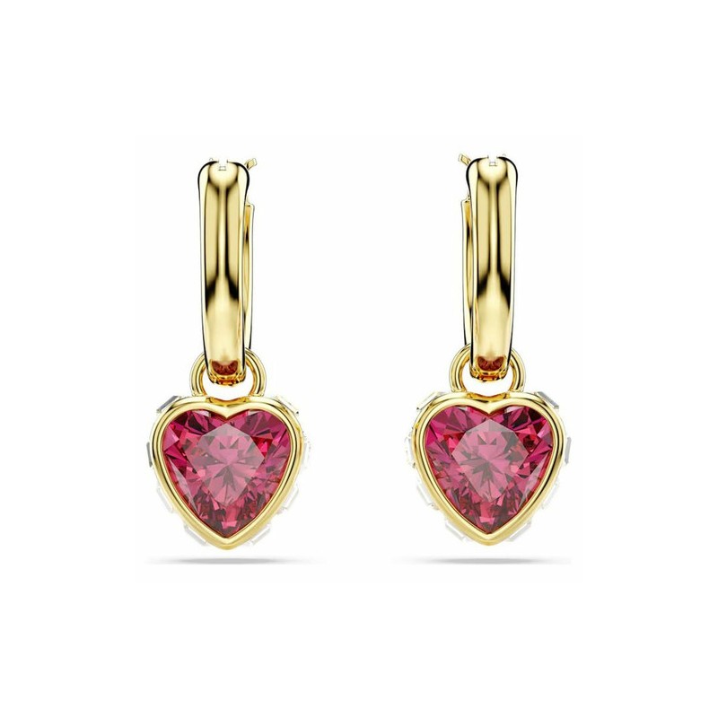 BOUCLES D OREILLES FEMME SWAROVSKI CHROMAN DROP HEART METAL DORE CRISTAUX BLANCS ET ROSE