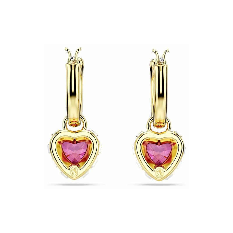 BOUCLES D OREILLES FEMME SWAROVSKI CHROMAN DROP HEART METAL DORE CRISTAUX BLANCS ET ROSE