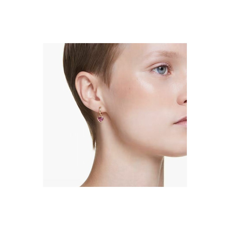 BOUCLES D OREILLES FEMME SWAROVSKI CHROMAN DROP HEART METAL DORE CRISTAUX BLANCS ET ROSE