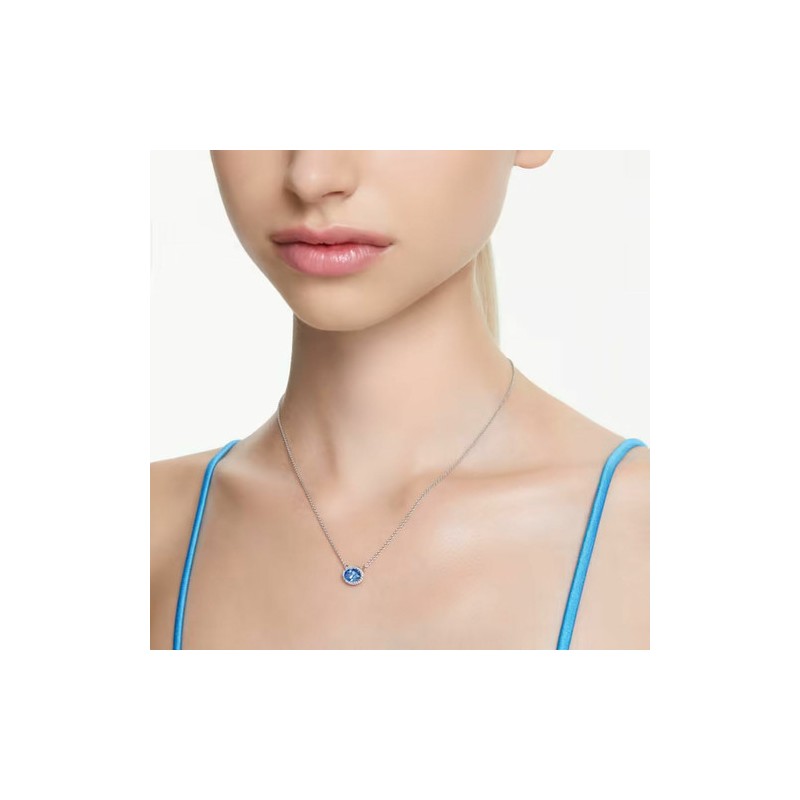 COLLIER FEMME SWAROVSKI CONSTELLA METAL ARGENTE CRISTAUX BLANCS ET BLEU