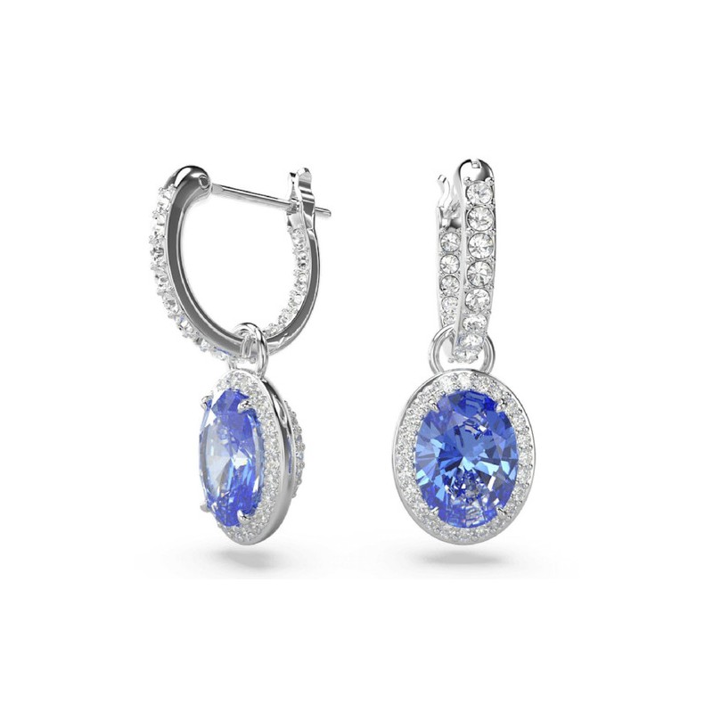 BOUCLES D OREILLES FEMME SWAROVSKI CONSTELLA METAL ARGENTE CRISTAUX BLANC ET BLEU