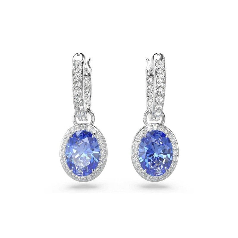 BOUCLES D OREILLES FEMME SWAROVSKI CONSTELLA METAL ARGENTE CRISTAUX BLANC ET BLEU