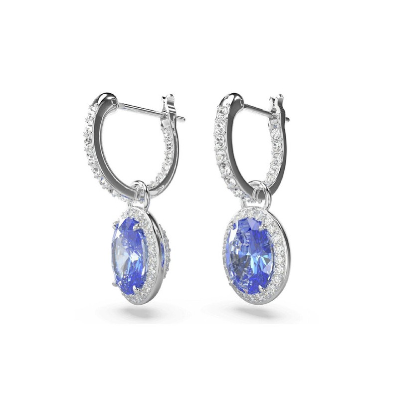 BOUCLES D OREILLES FEMME SWAROVSKI CONSTELLA METAL ARGENTE CRISTAUX BLANC ET BLEU