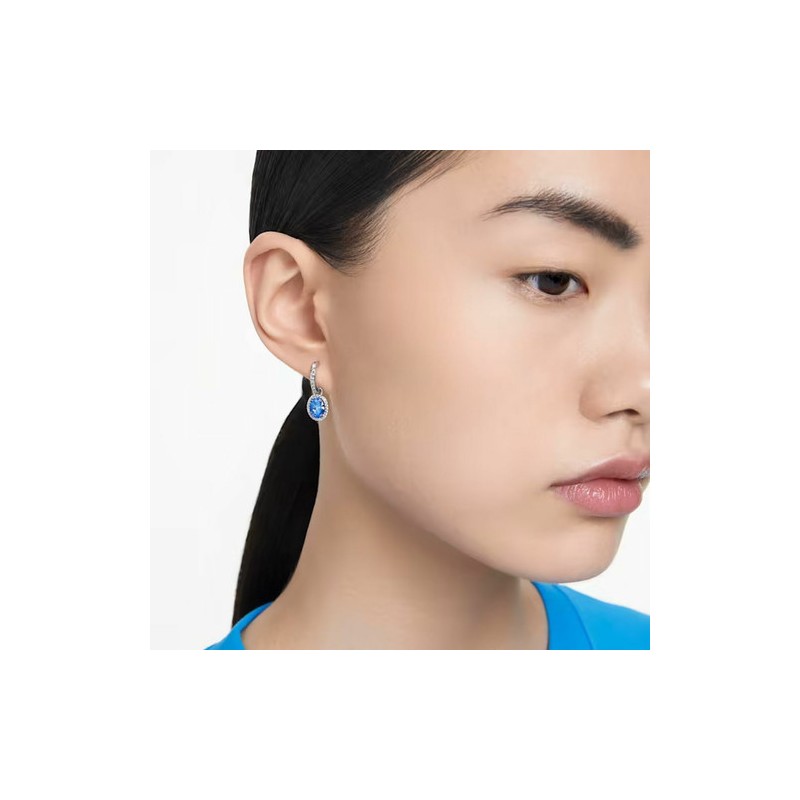 BOUCLES D OREILLES FEMME SWAROVSKI CONSTELLA METAL ARGENTE CRISTAUX BLANC ET BLEU