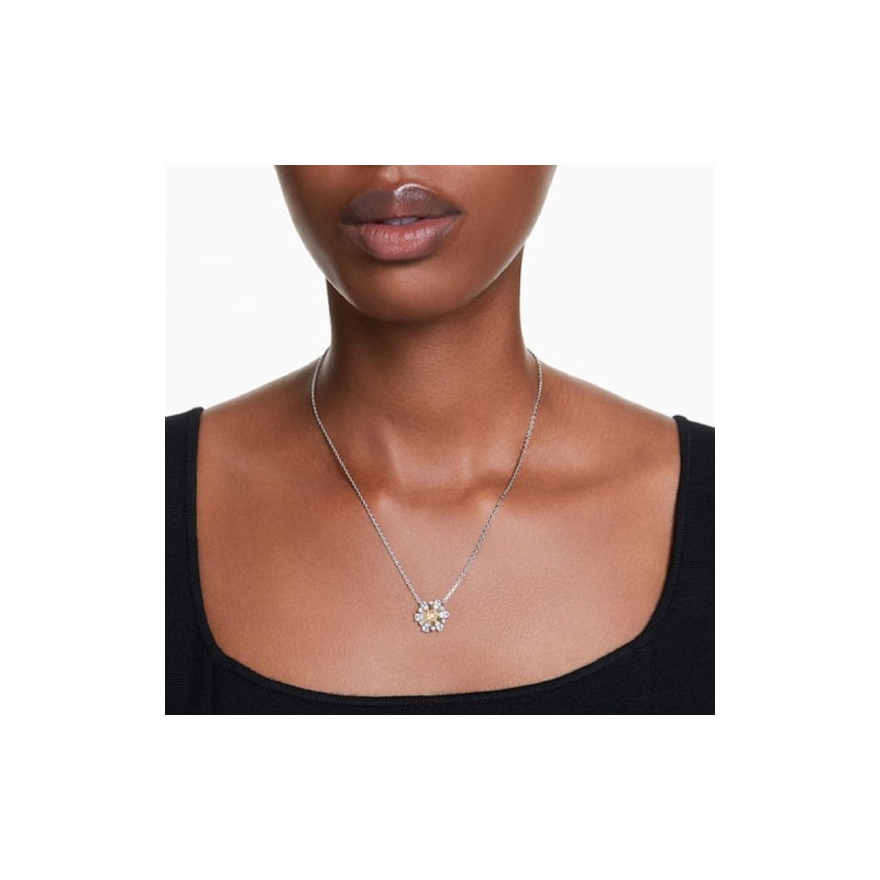 COLLIER FEMME SWAROVSKI IDYLLIA METAL ARGENTE CRISTAUX BLANCS ET JAUNE