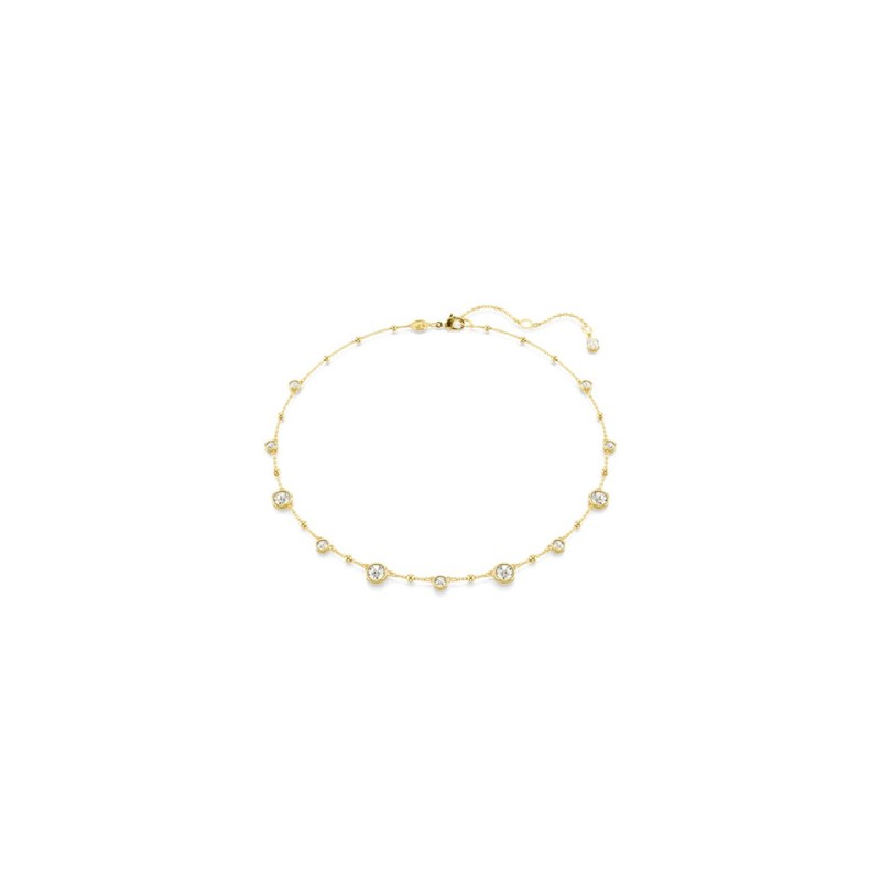 COLLIER FEMME SWAROVSKI IMBER METAL DORE CRISTAUX BLANCS