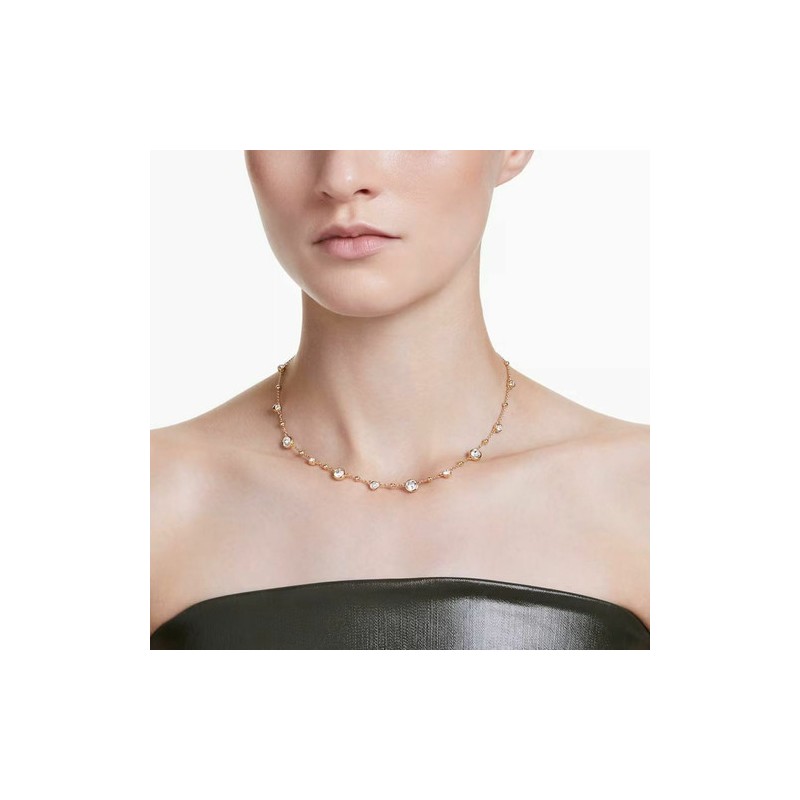 COLLIER FEMME SWAROVSKI IMBER METAL DORE CRISTAUX BLANCS