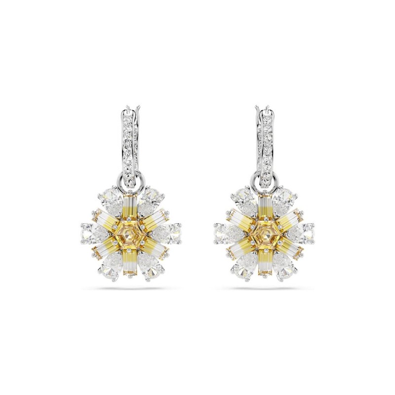BOUCLES D OREILLES FEMME SWAROVSKI IDYLLIA METAL ARGENTE CRISTAUX BLANC ET JAUNE
