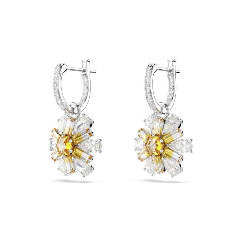 BOUCLES D OREILLES FEMME SWAROVSKI IDYLLIA METAL ARGENTE CRISTAUX BLANC ET JAUNE