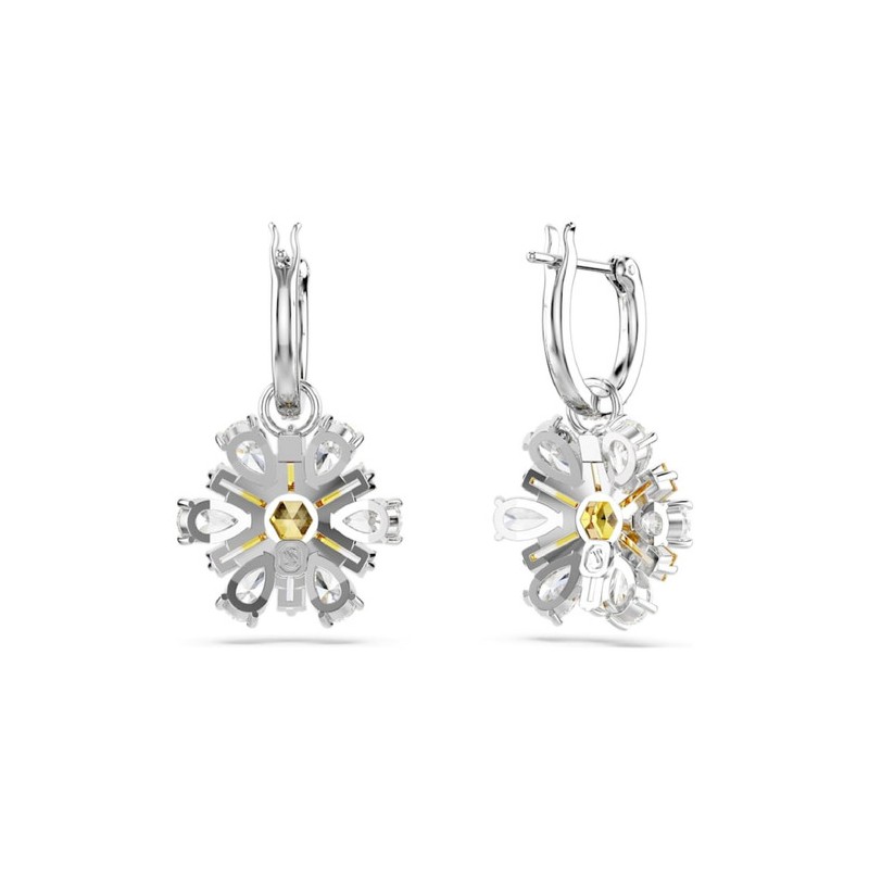 BOUCLES D OREILLES FEMME SWAROVSKI IDYLLIA METAL ARGENTE CRISTAUX BLANC ET JAUNE