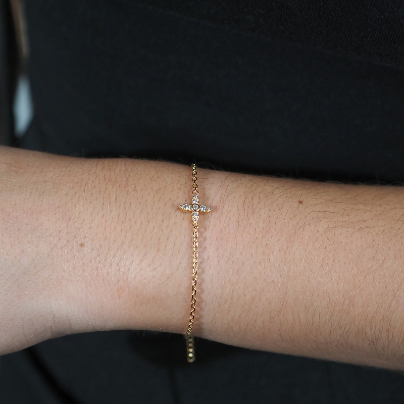Bracelet Femme Carador en Plaqué Or et Oxydes de zirconium Motif croix Maille forçat