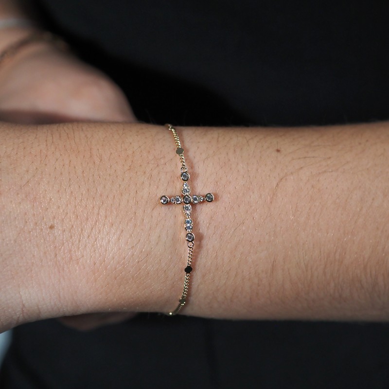 Bracelet Femme Carador Plaqué Or Oxydes de zirconium Motif croix