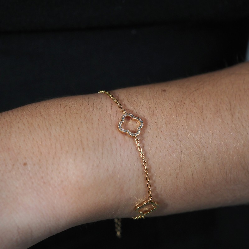 Bracelet femme carador en plaqué or avec oxydes de zirconium motif trèfles ajourés