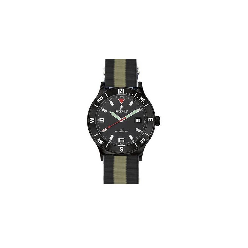 Montre Homme Ruckfield acier noir bracelet en tissu noir et kaki