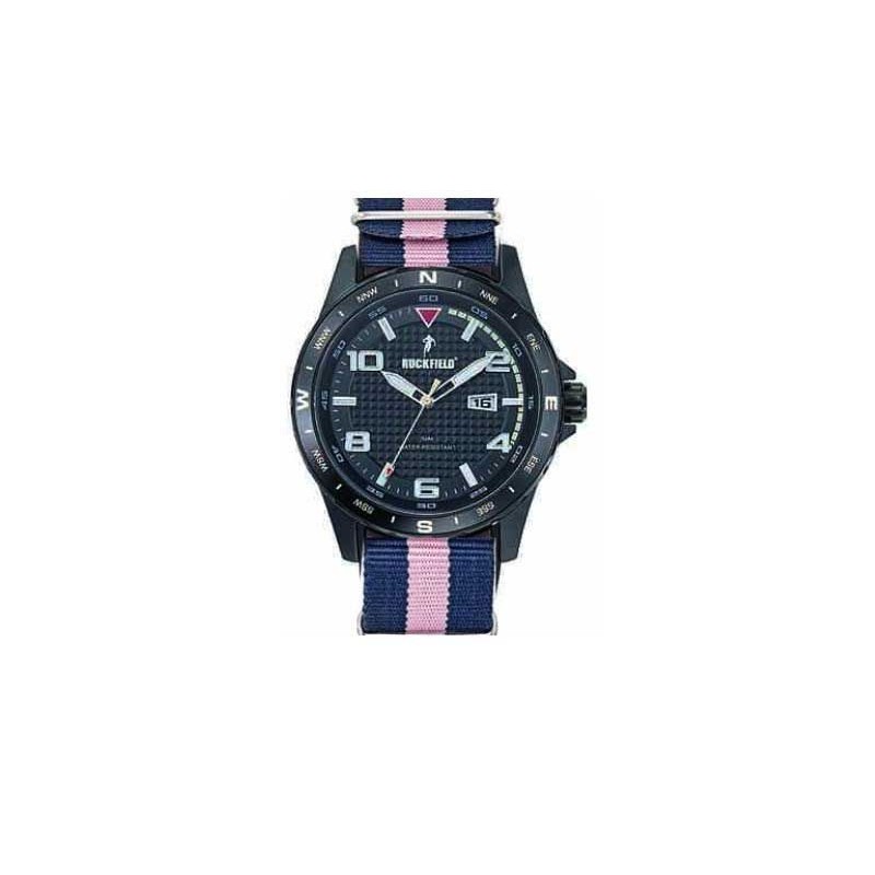 Montre Homme Ruckfield acier bleu bracelet en tissu rose et bleu