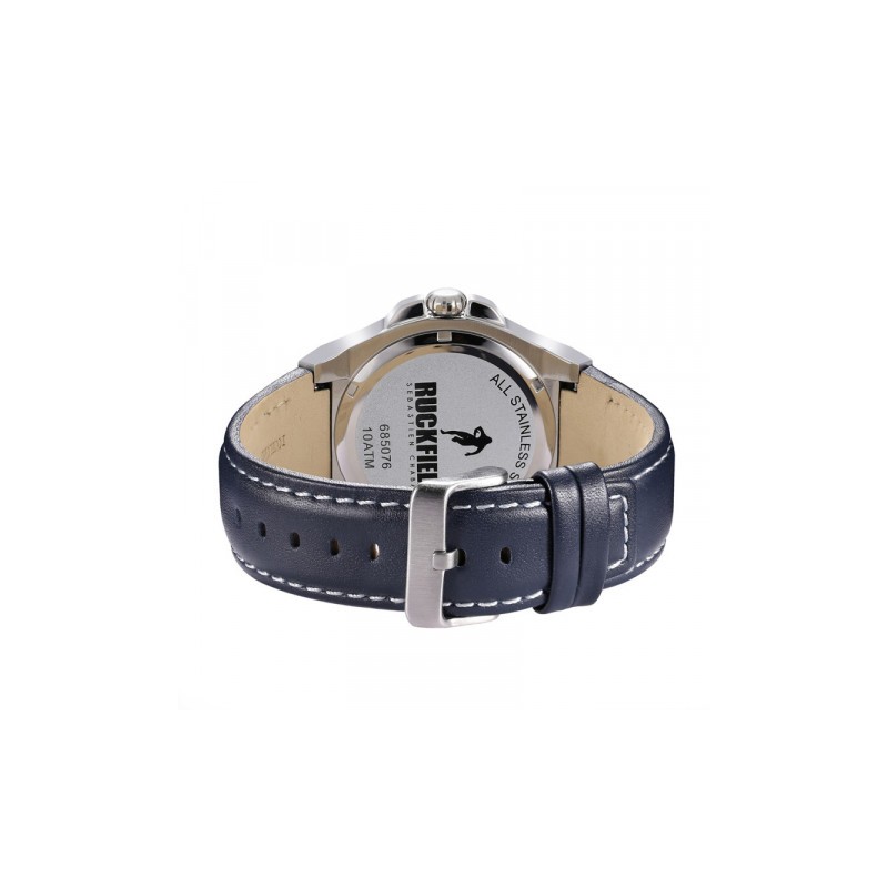 Montre Homme Ruckfield acier gris argent et cuir bleu foncé